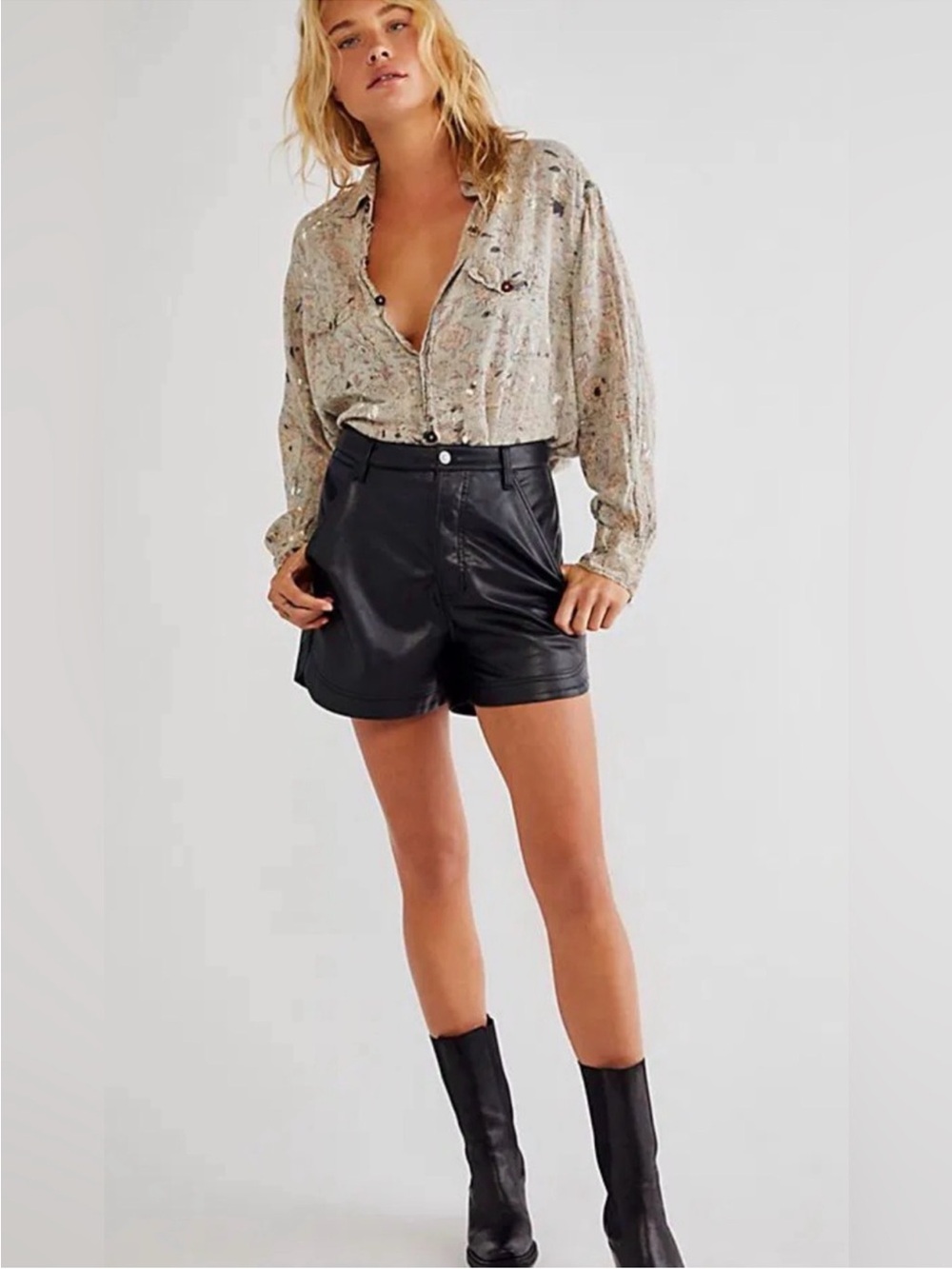 Free people High-Rise Black Faux Leather Shorts. Sz 6